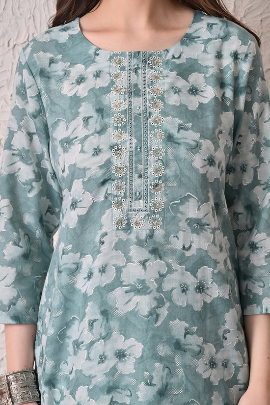 Green Printed Kurta 3 Pcs Set