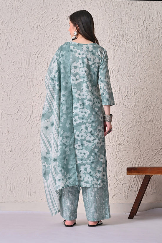 Green Printed Kurta 3 Pcs Set