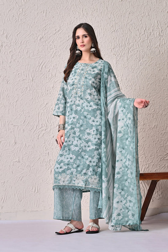 Green Printed Kurta 3 Pcs Set