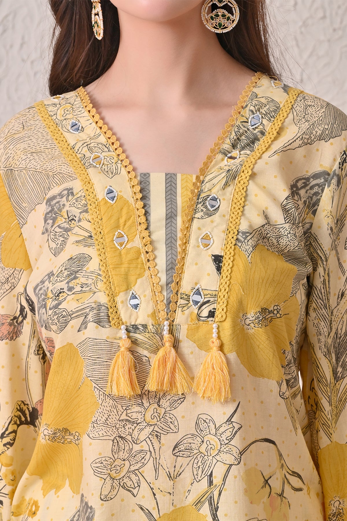 Yellow Floral Printed Kurta 3 Pcs Set