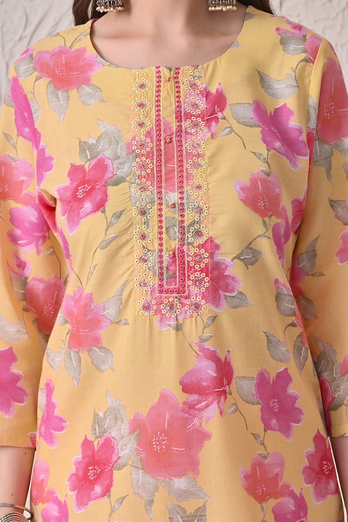 Yellow Floral Printed Kurta 3 Pcs Set