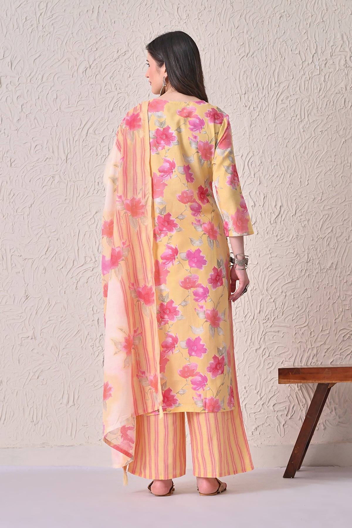 Yellow Floral Printed Kurta 3 Pcs Set
