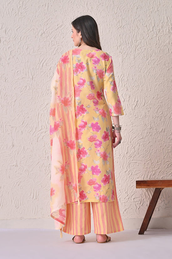 Yellow Floral Printed Kurta 3 Pcs Set