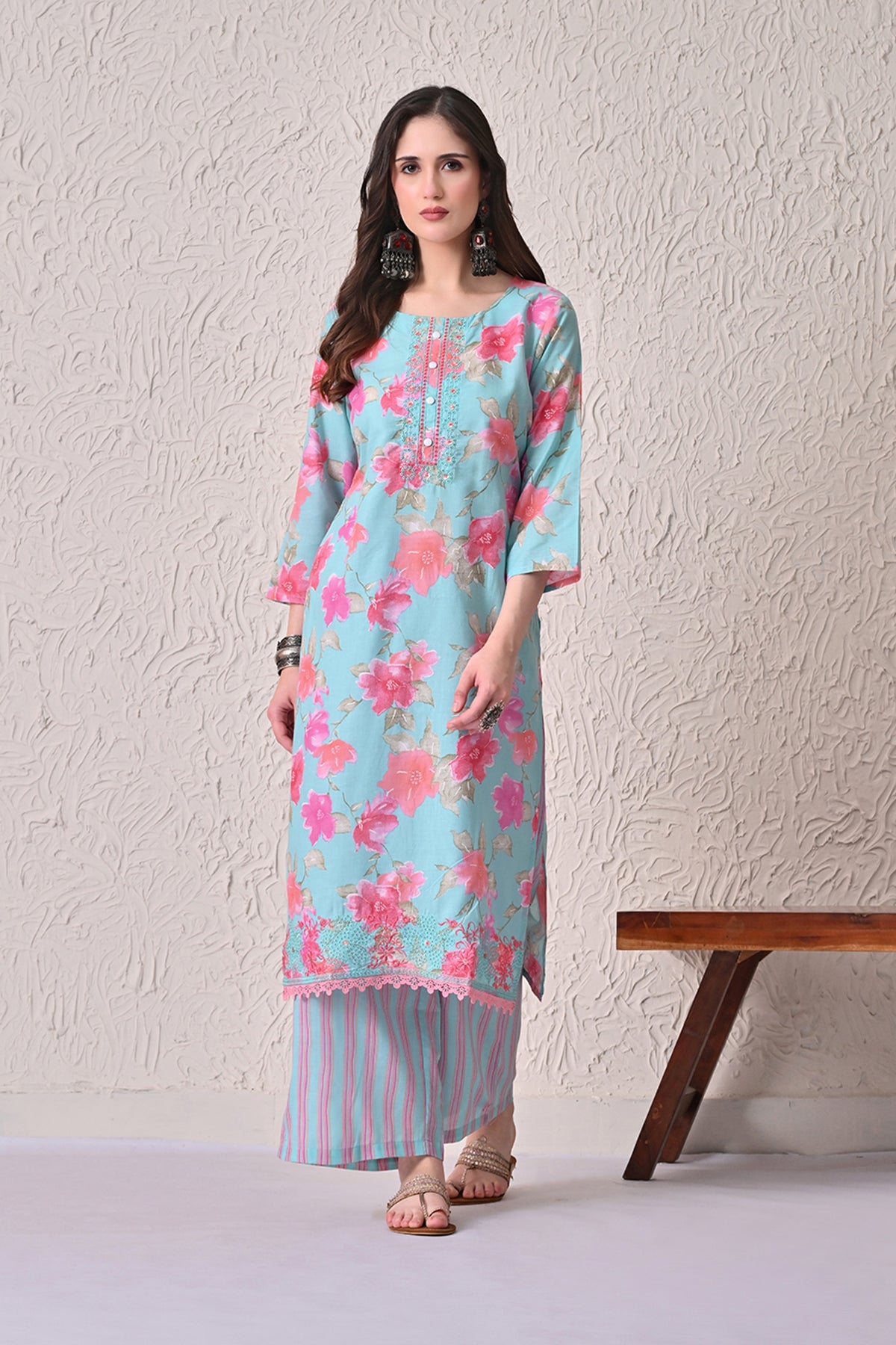 Green Floral Printed Kurta 3 Pcs Set
