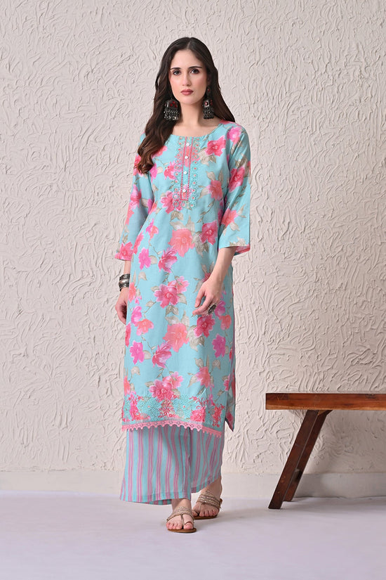 Green Floral Printed Kurta 3 Pcs Set