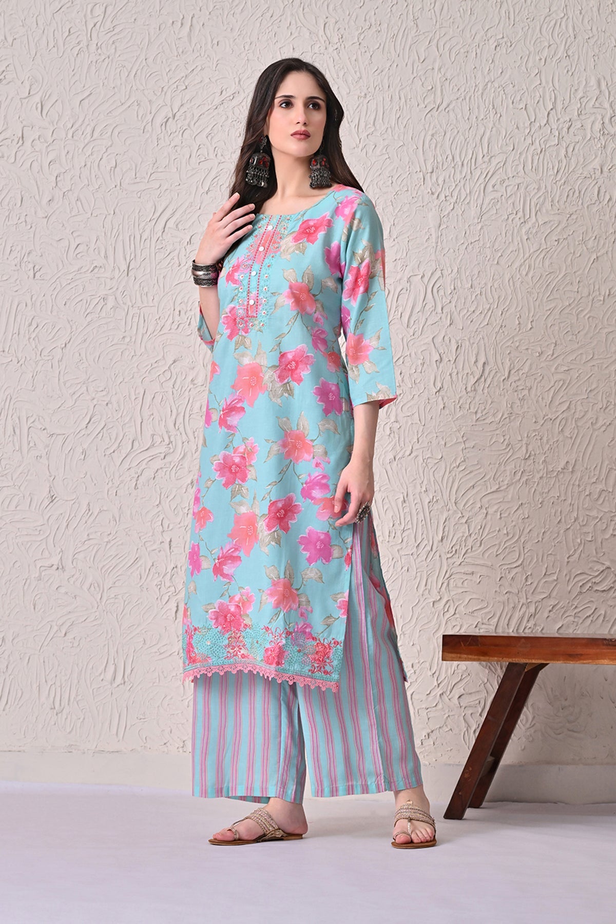 Green Floral Printed Kurta 3 Pcs Set