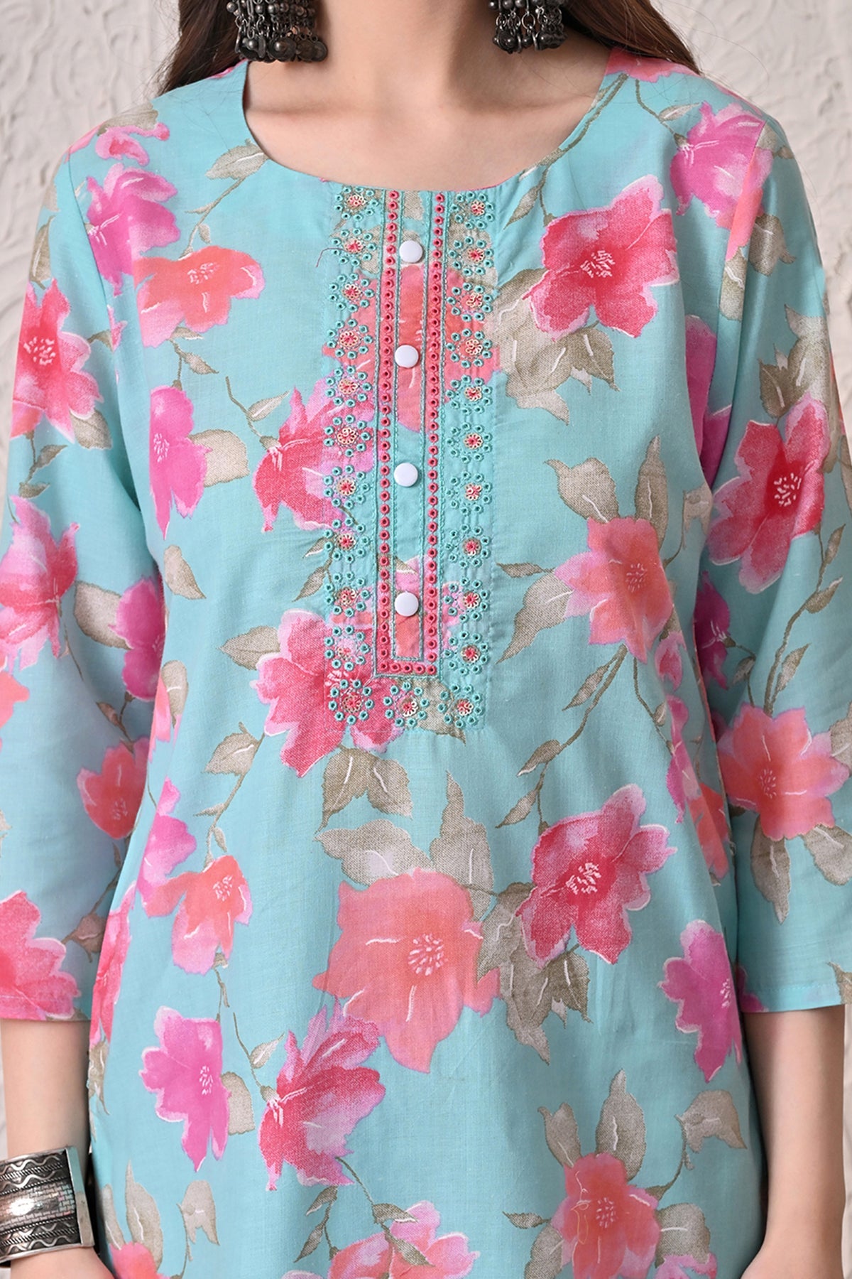 Green Floral Printed Kurta 3 Pcs Set