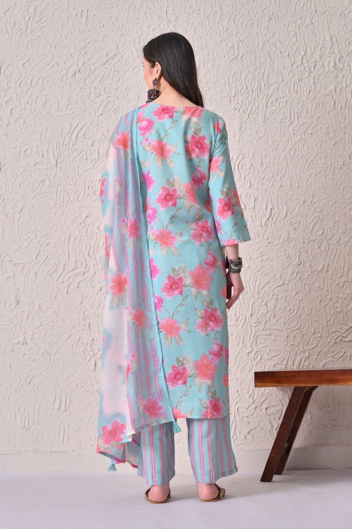 Green Floral Printed Kurta 3 Pcs Set