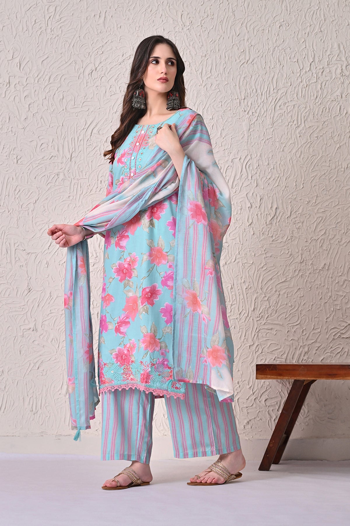 Green Floral Printed Kurta 3 Pcs Set