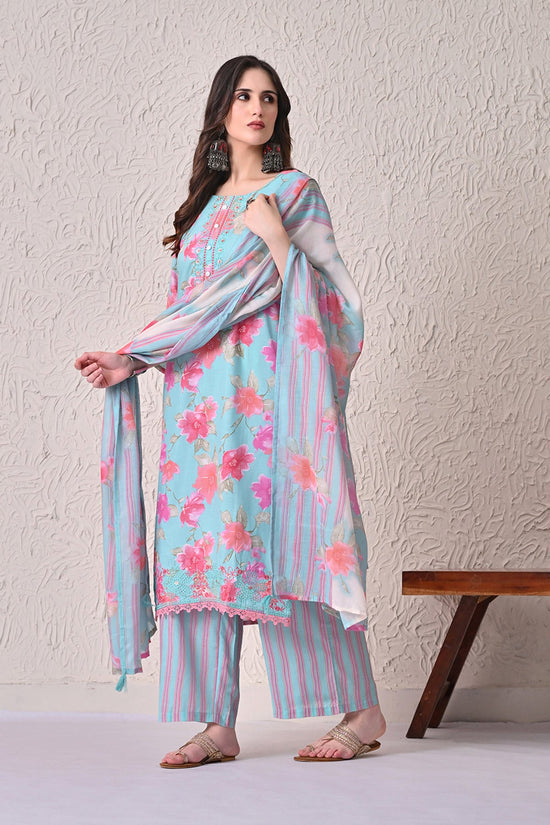 Green Floral Printed Kurta 3 Pcs Set