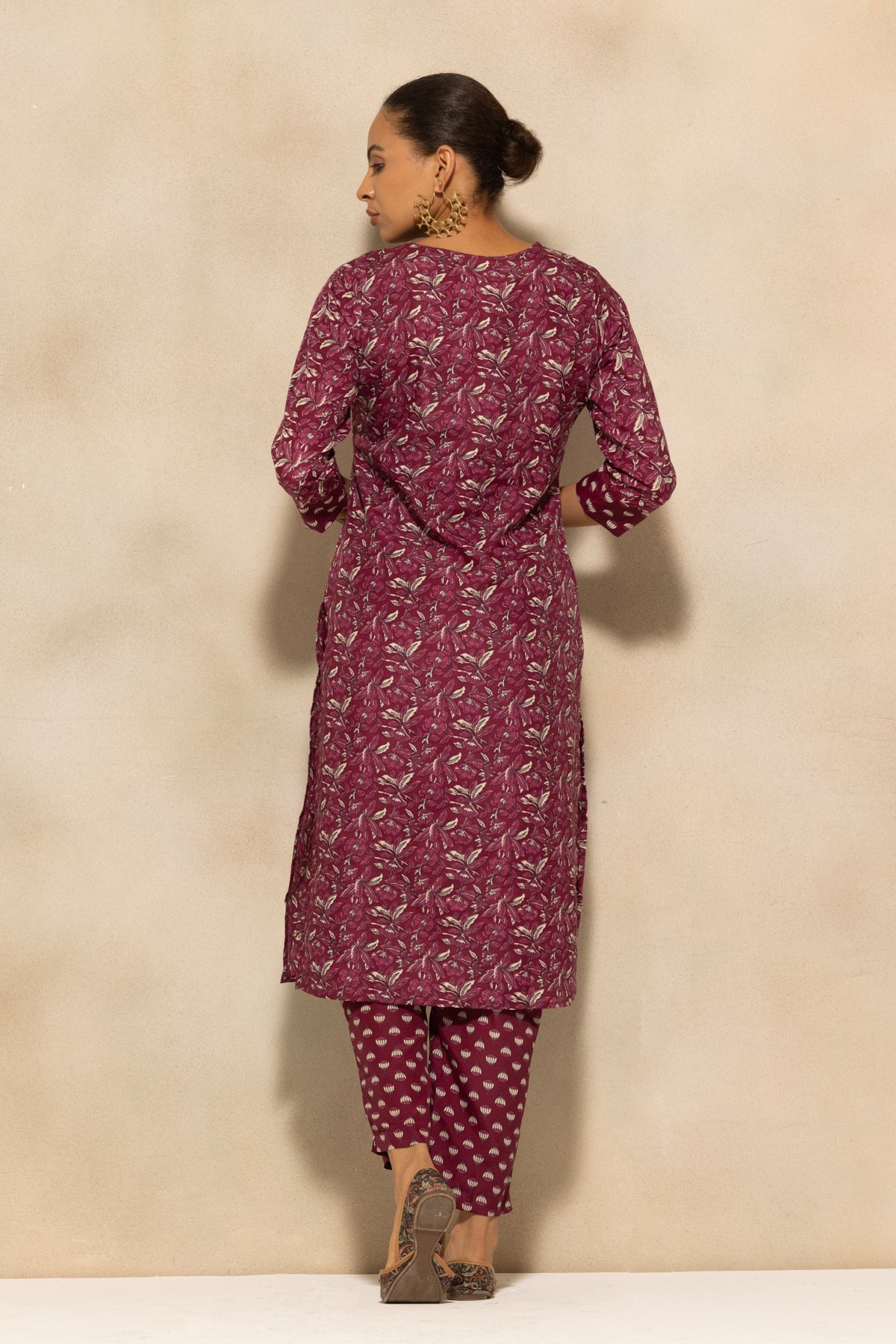 Wine Printed Kurta 3 Pcs Set