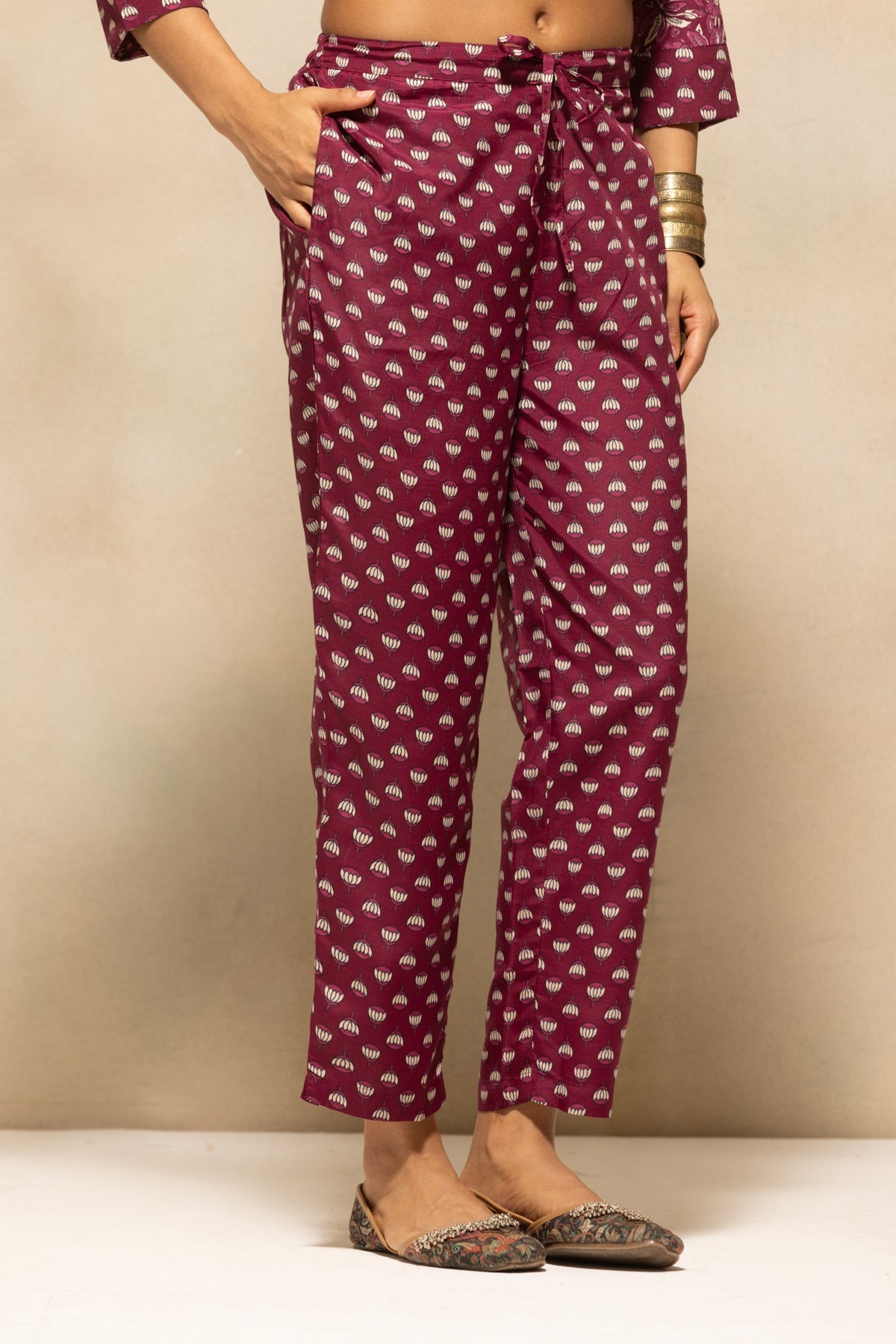 Wine Printed Kurta 3 Pcs Set