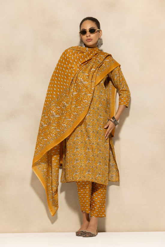 Mustard Printed Kurta 3 Pcs Set