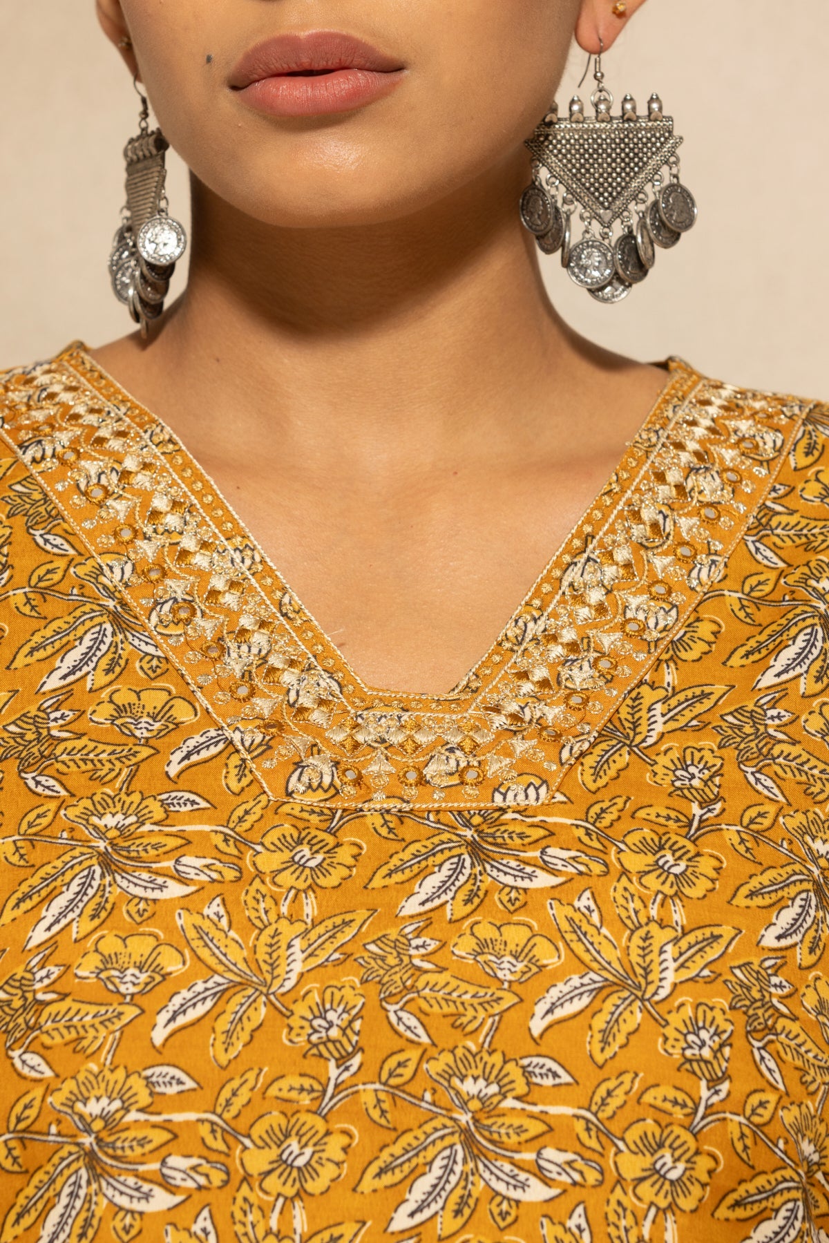 Mustard Printed Kurta 3 Pcs Set