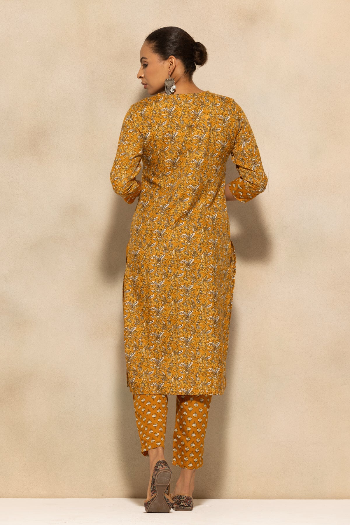 Mustard Printed Kurta 3 Pcs Set