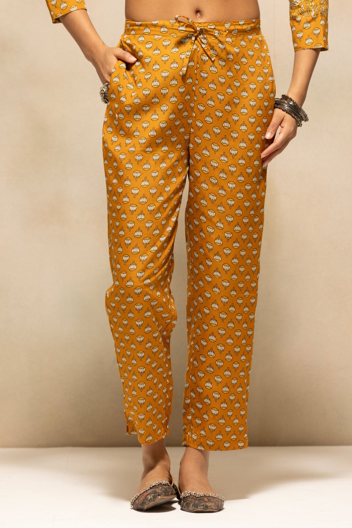 Mustard Printed Kurta 3 Pcs Set