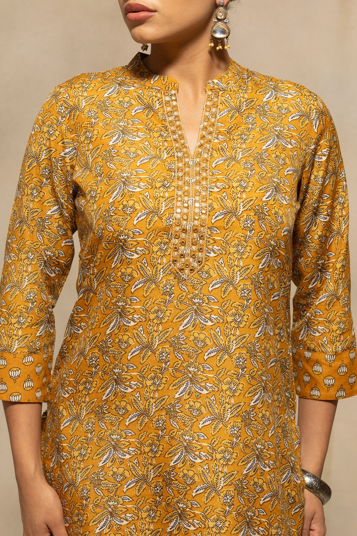 Mustard Printed Kurta 3 Pcs Set