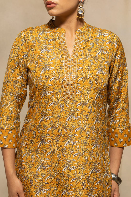 Mustard Printed Kurta 3 Pcs Set
