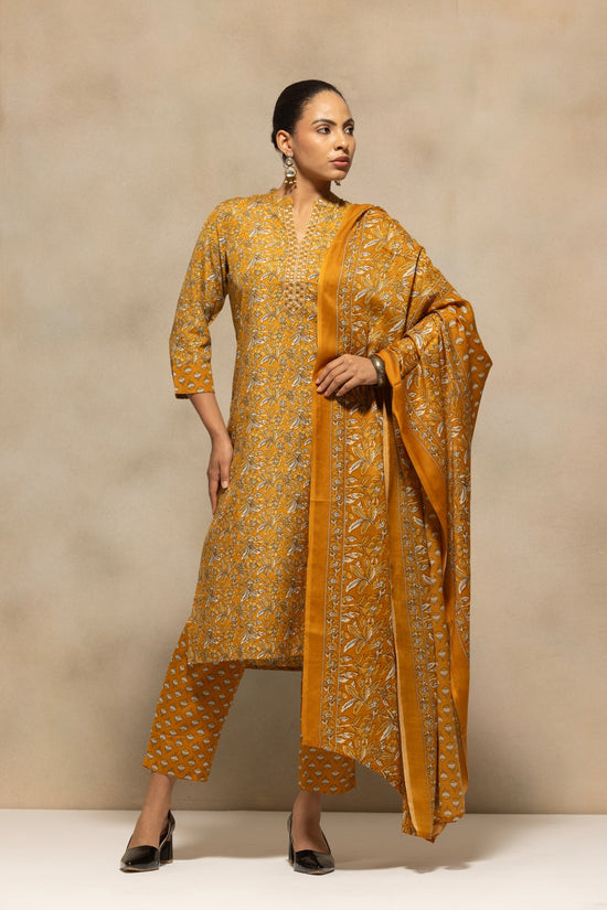 Mustard Printed Kurta 3 Pcs Set
