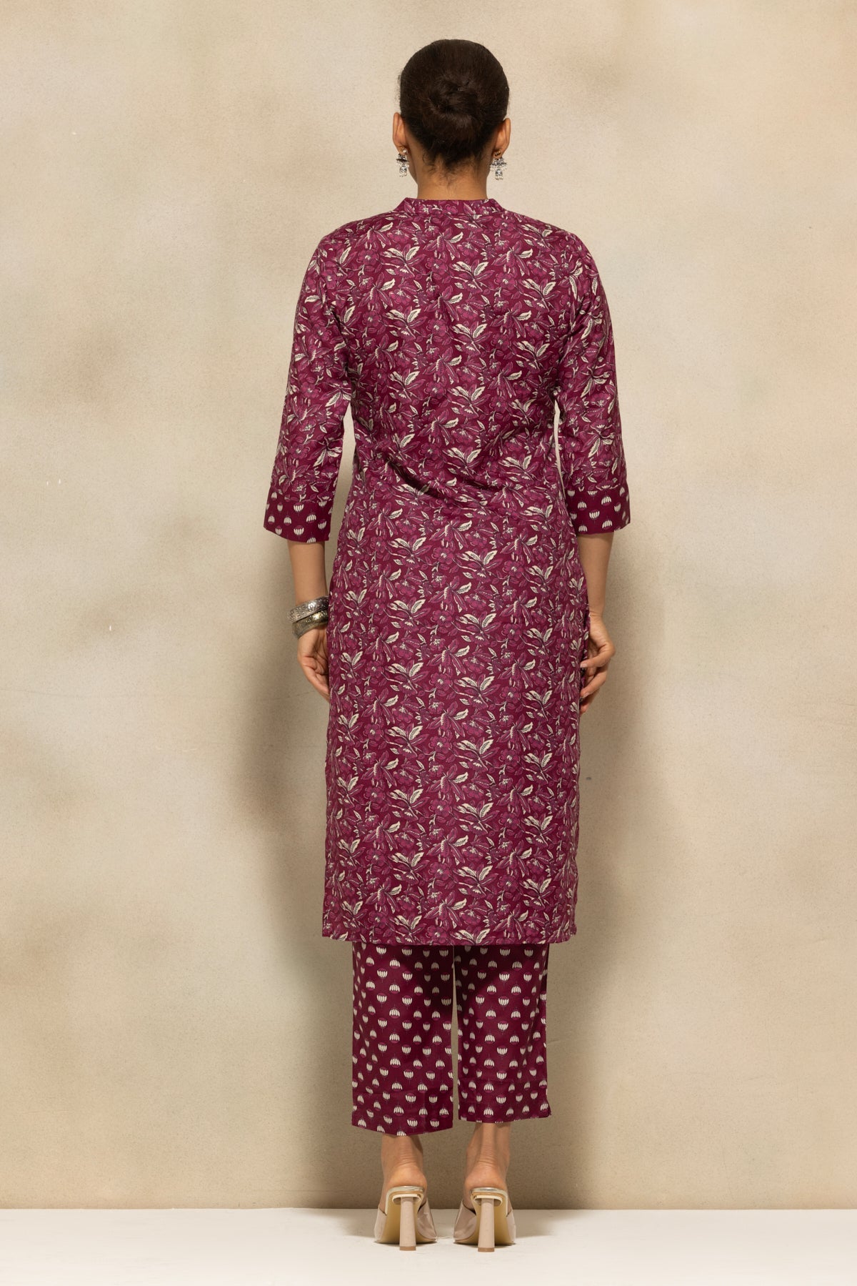 Wine Printed Kurta 3 Pcs Set