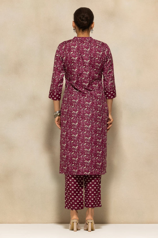 Wine Printed Kurta 3 Pcs Set