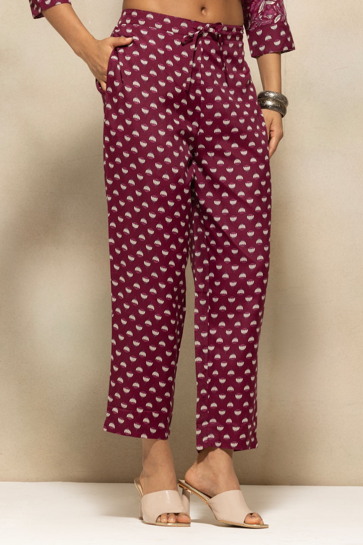 Wine Printed Kurta 3 Pcs Set