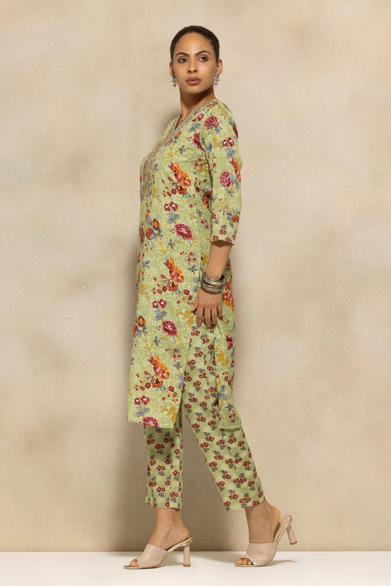 Green Printed Kurta 3 Pcs Set