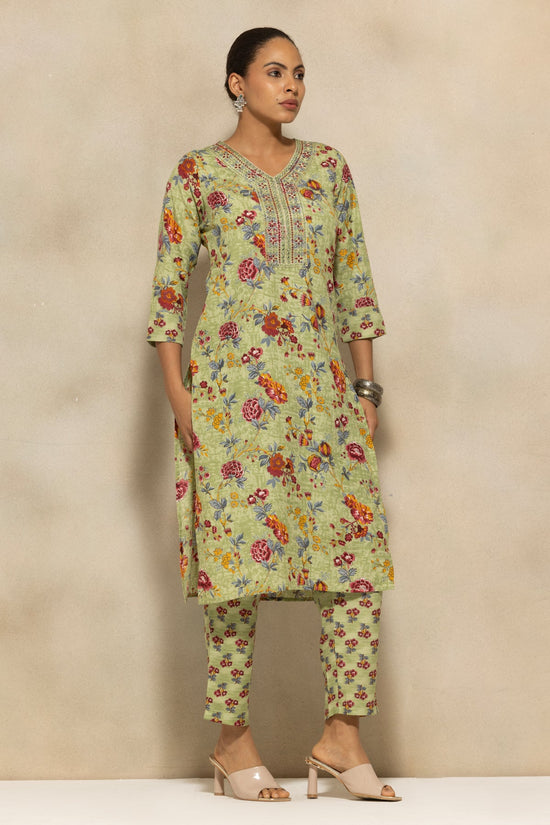 Green Printed Kurta 3 Pcs Set