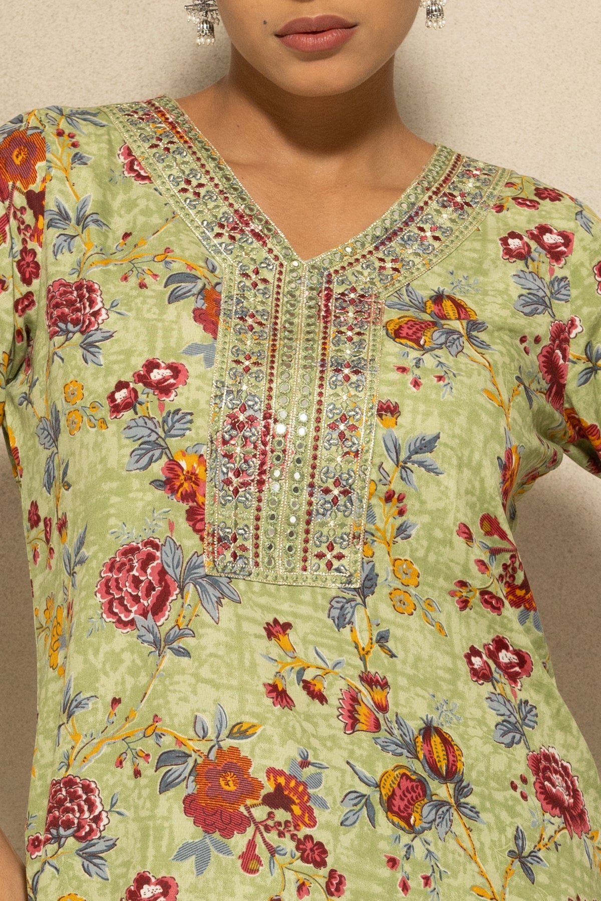 Green Printed Kurta 3 Pcs Set