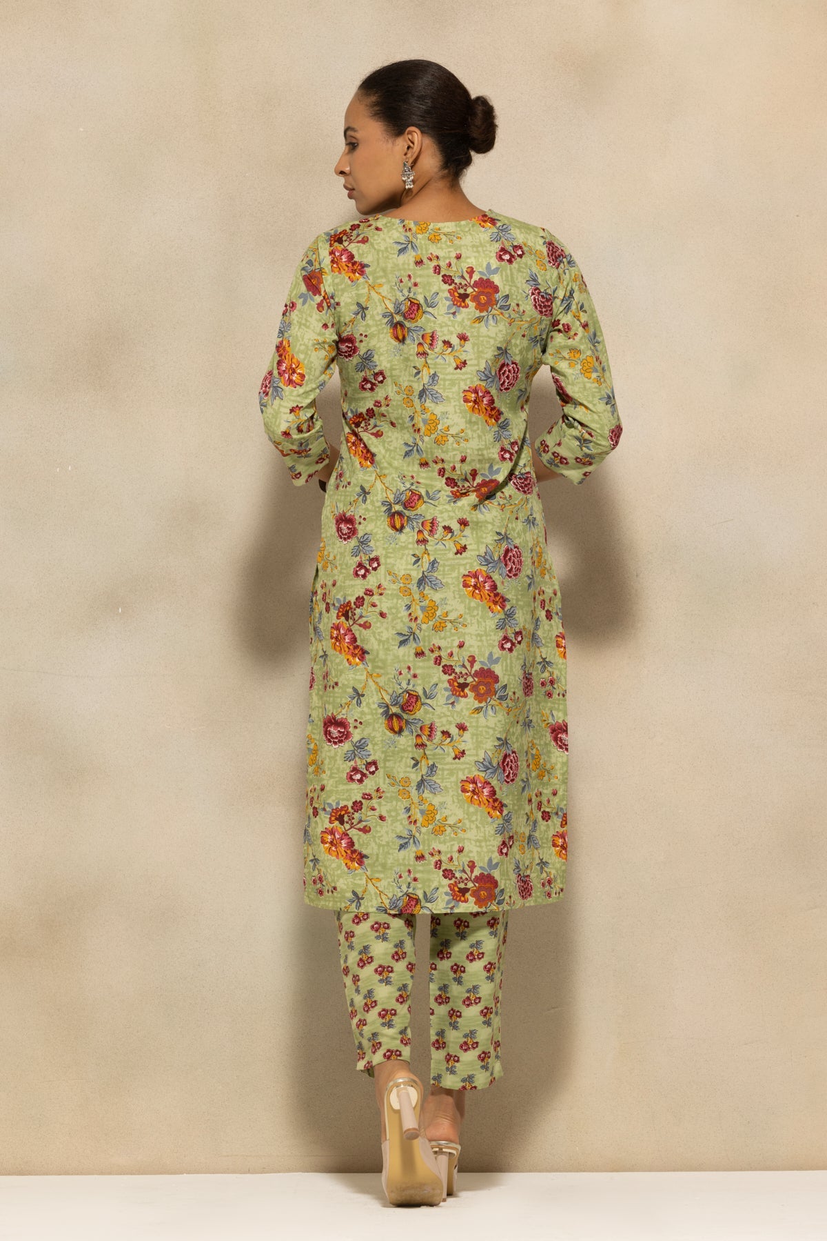Green Printed Kurta 3 Pcs Set