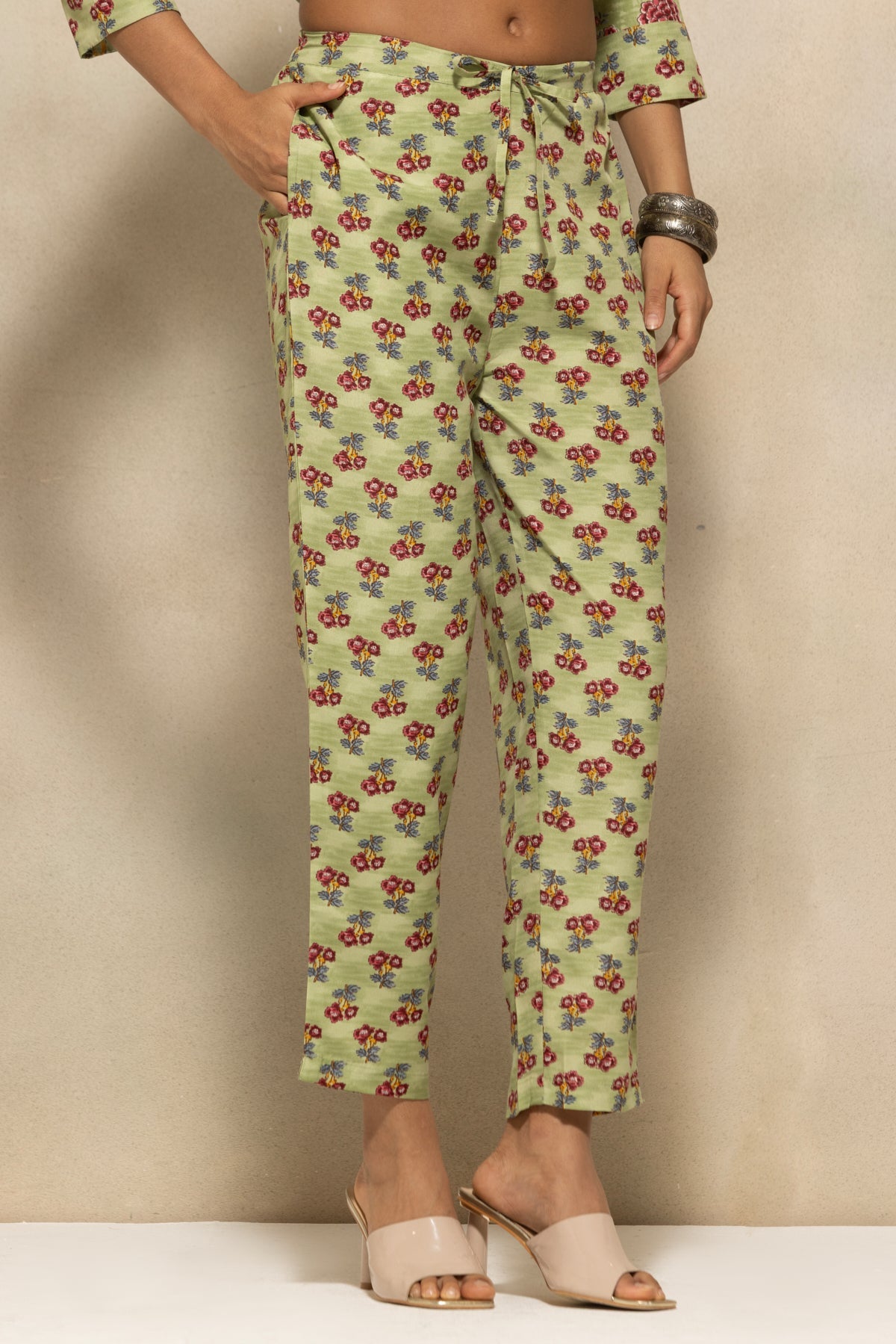Green Printed Kurta 3 Pcs Set