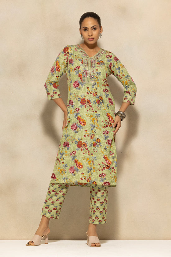 Green Printed Kurta 3 Pcs Set