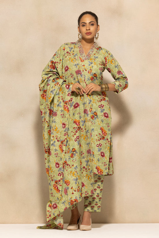 Green Floral Printed Kurta 3 Pcs Set