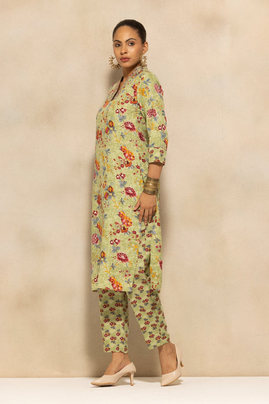 Green Floral Printed Kurta 3 Pcs Set