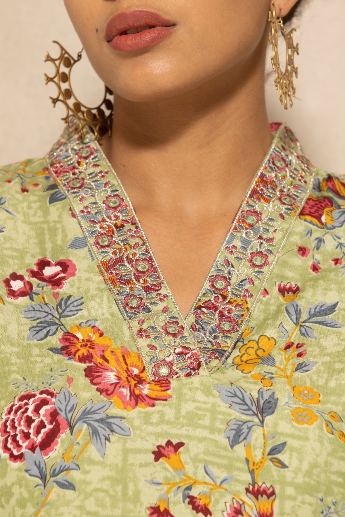 Green Floral Printed Kurta 3 Pcs Set