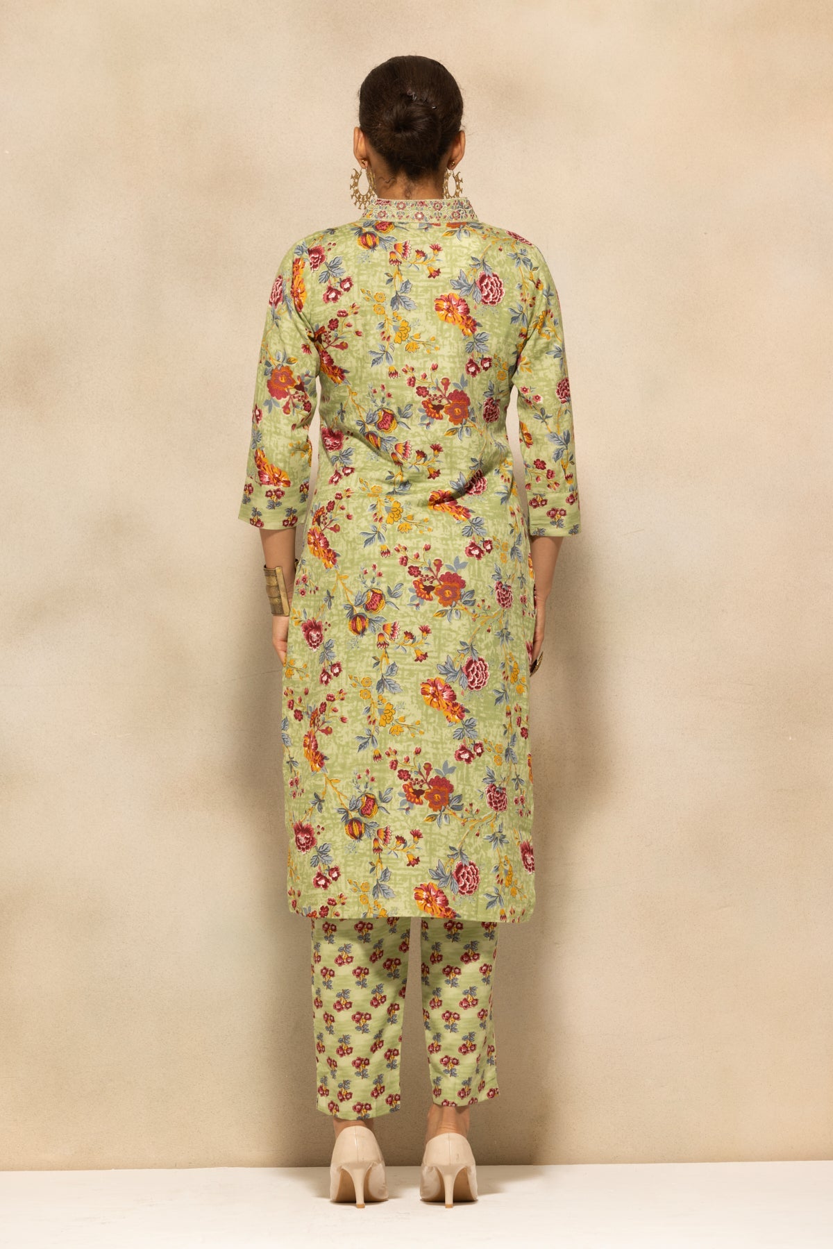 Green Floral Printed Kurta 3 Pcs Set