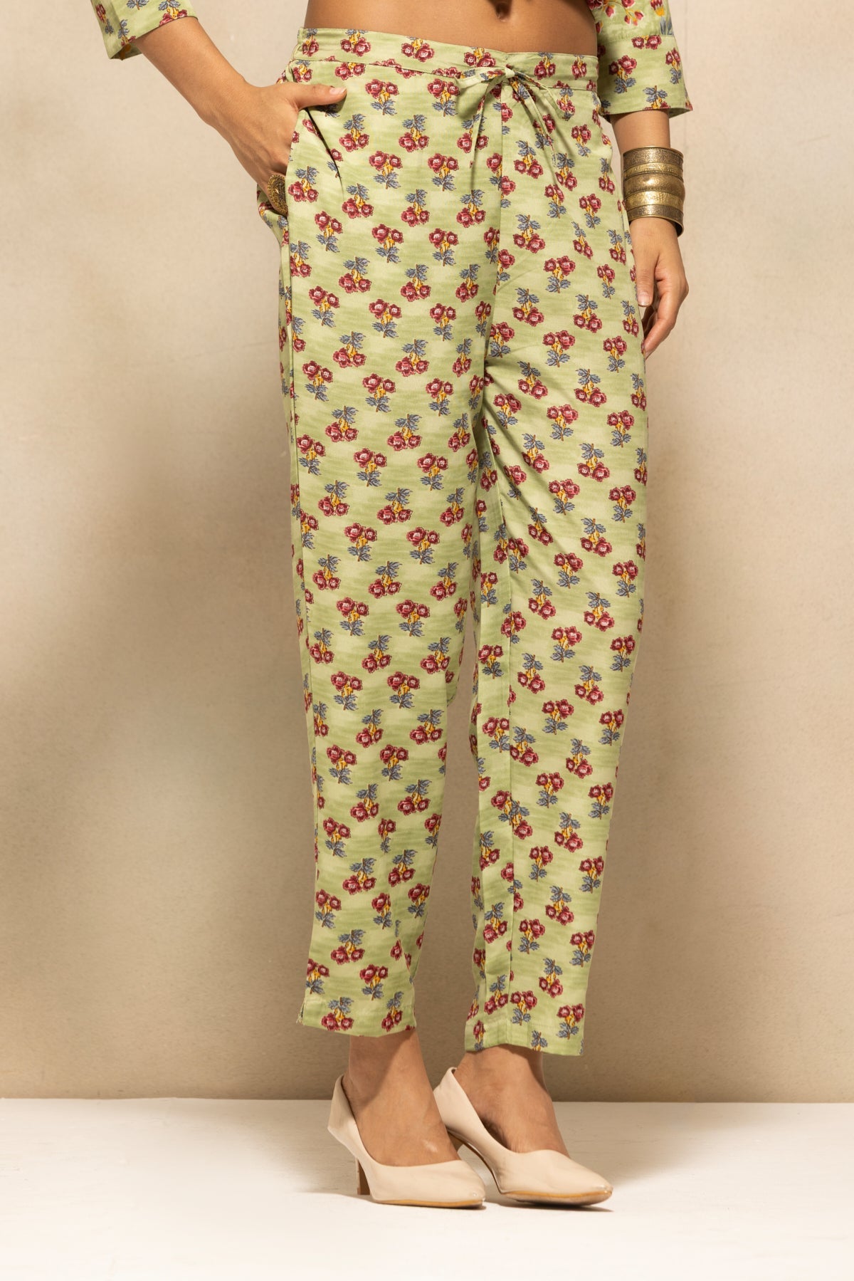 Green Floral Printed Kurta 3 Pcs Set