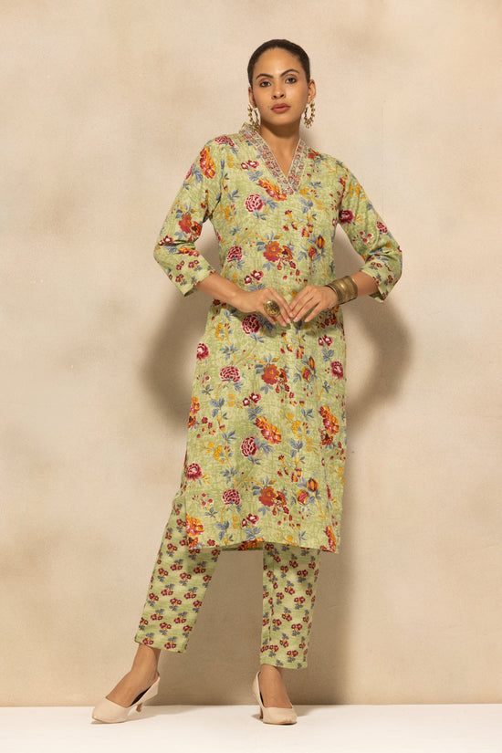 Green Floral Printed Kurta 3 Pcs Set