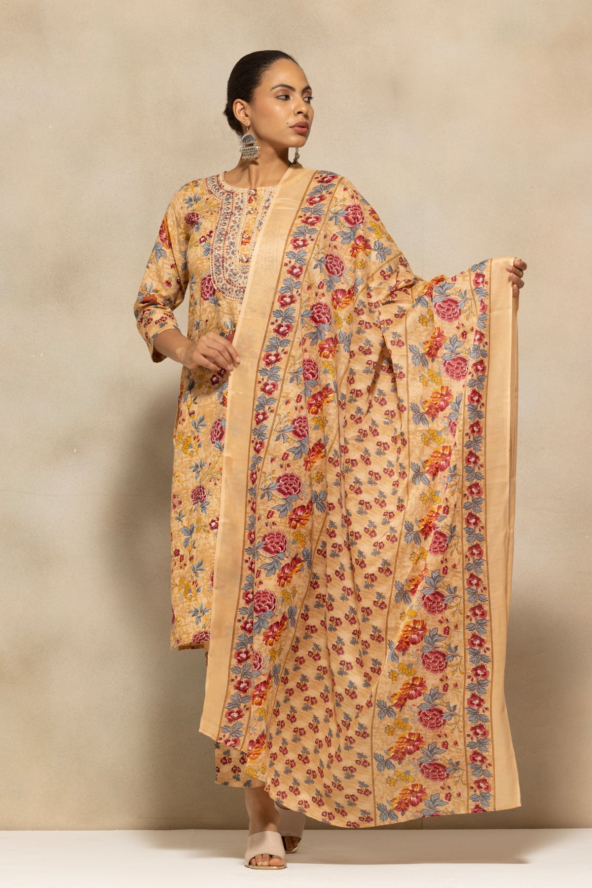 Yellow Printed Kurta 3 Pcs Set