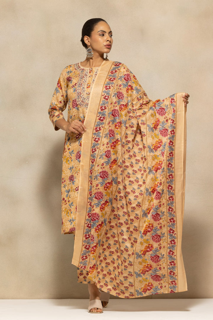 Yellow Printed Kurta 3 Pcs Set