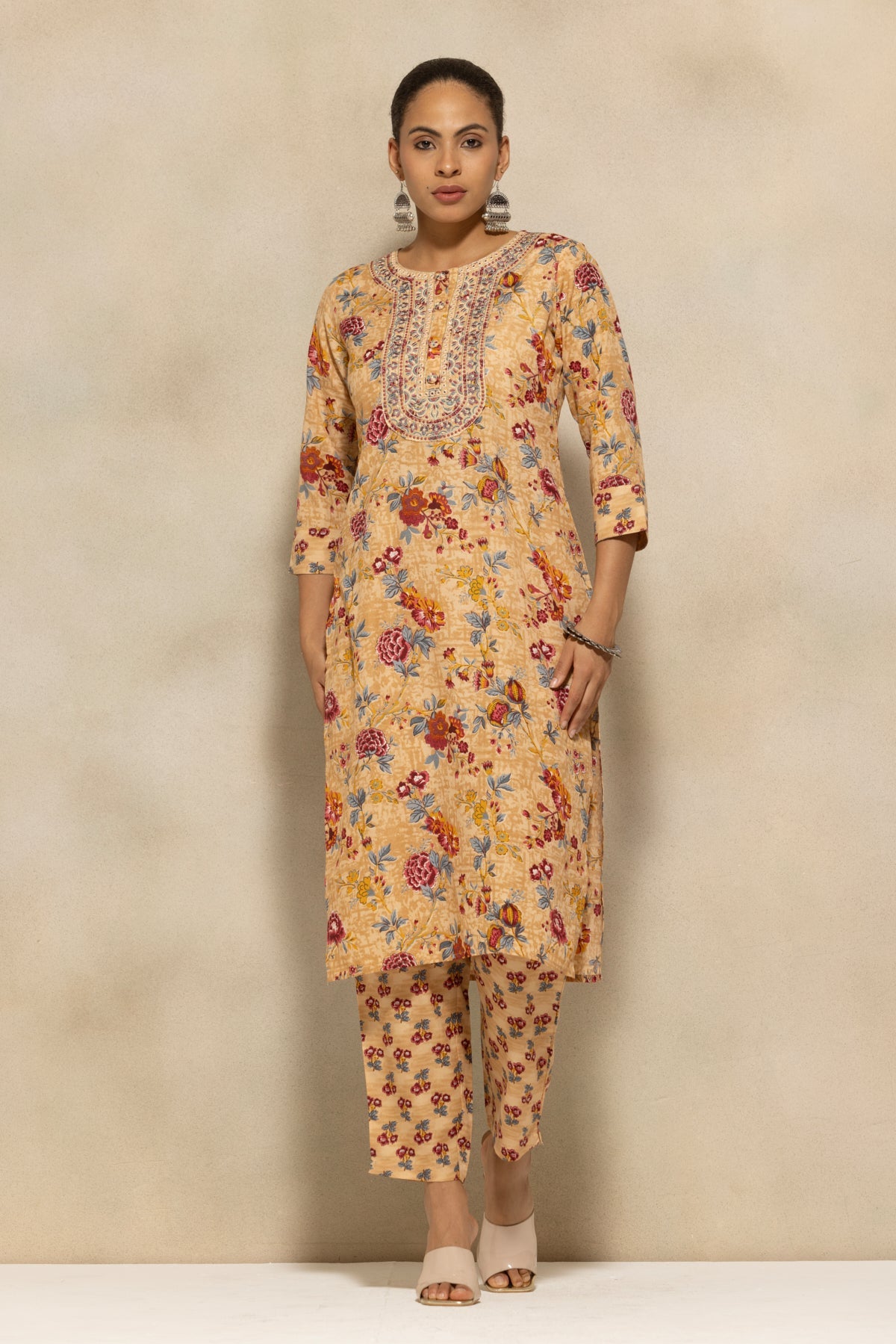 Yellow Printed Kurta 3 Pcs Set