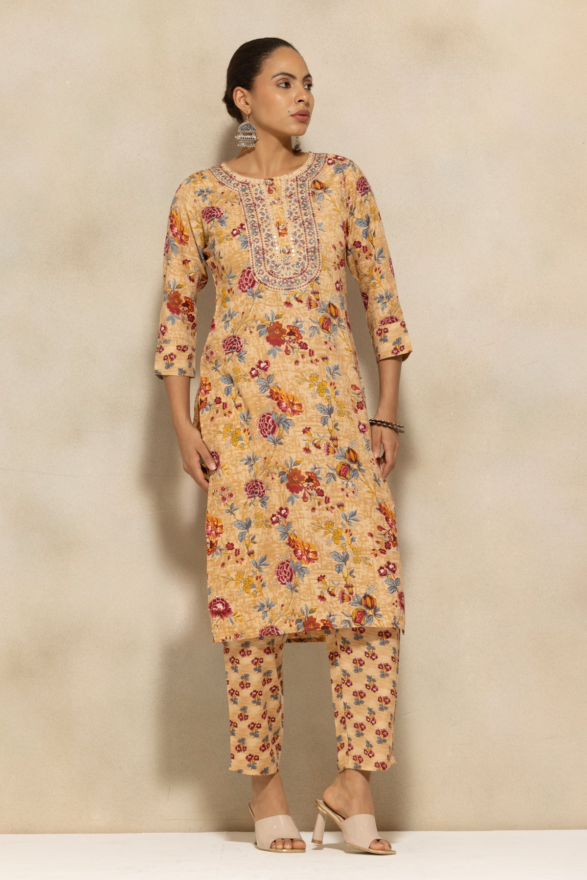 Yellow Printed Kurta 3 Pcs Set