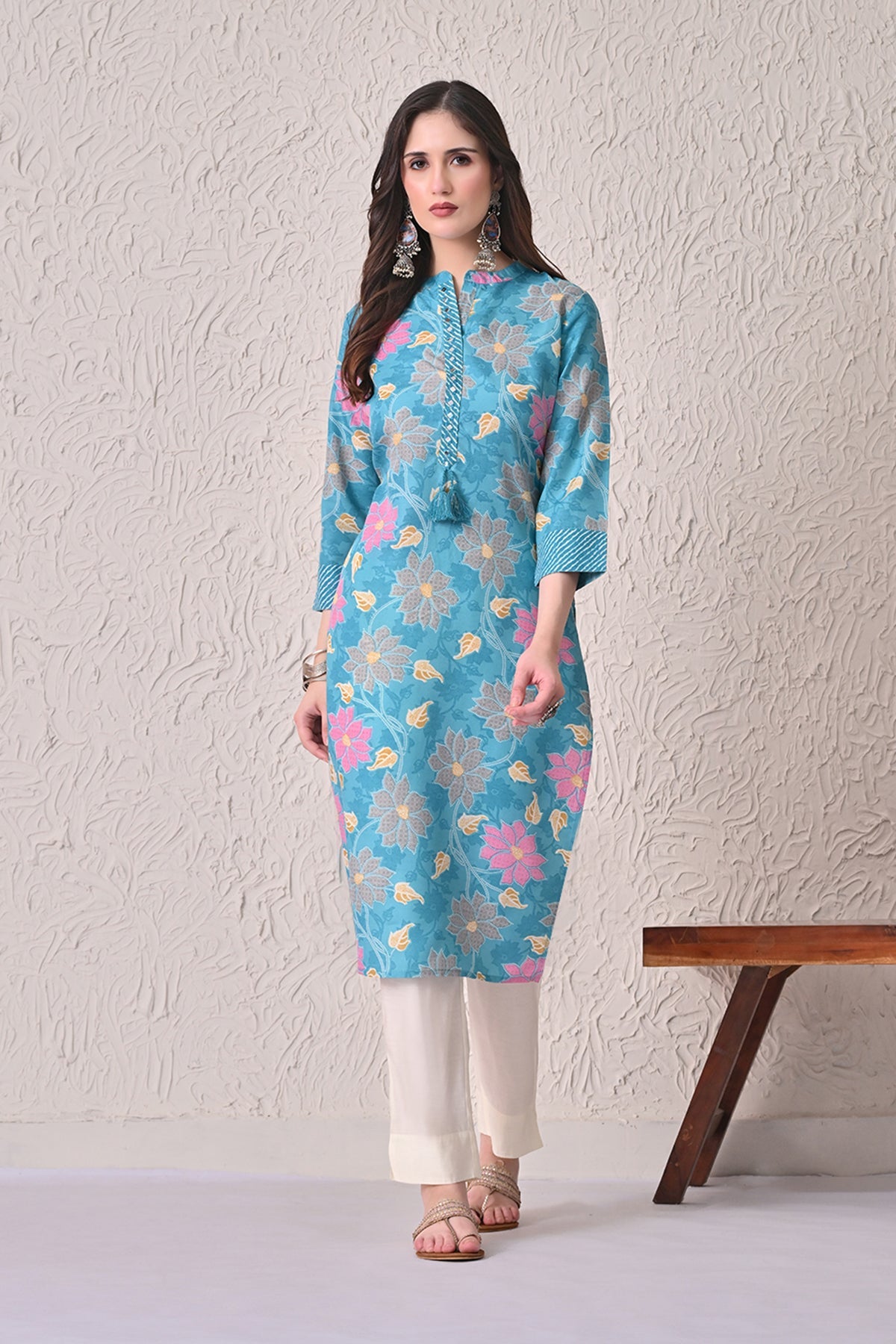 Blue Floral Printed Kurta