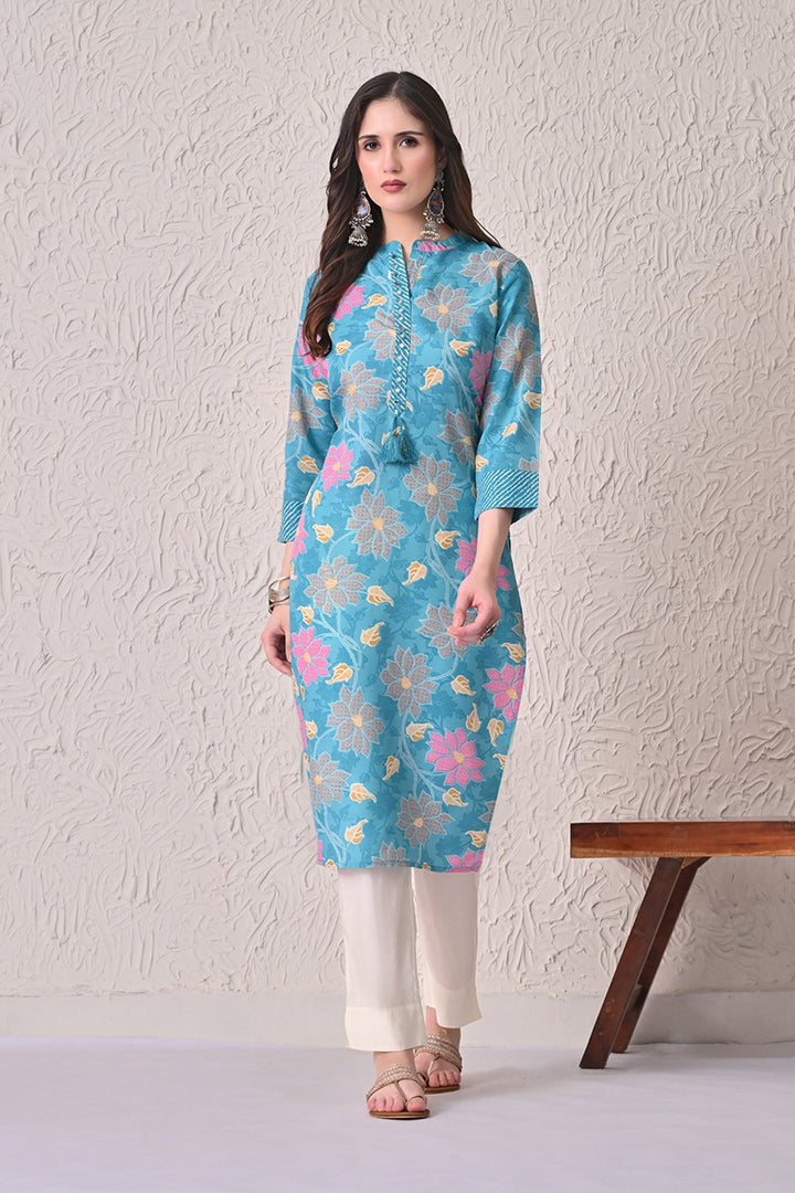Blue Floral Printed Kurta
