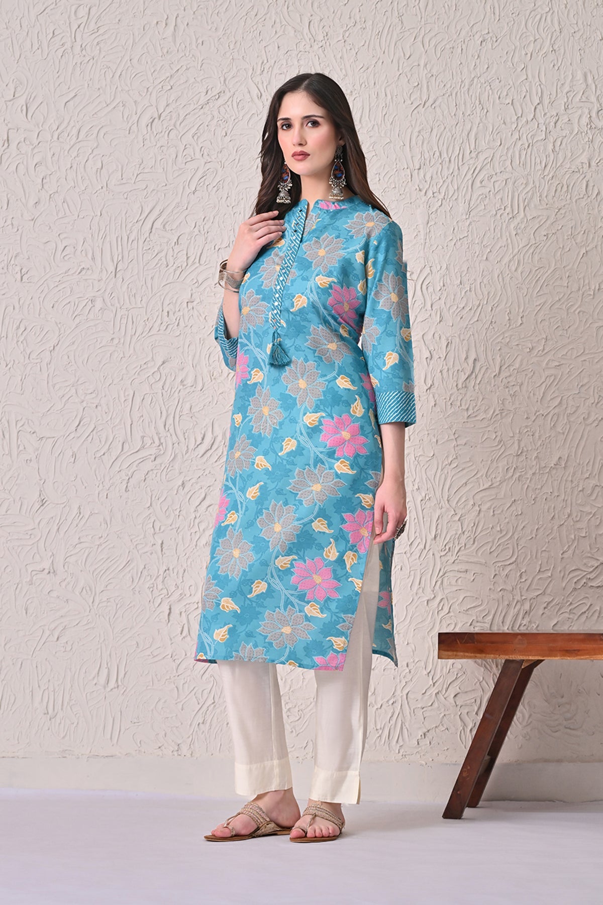 Blue Floral Printed Kurta