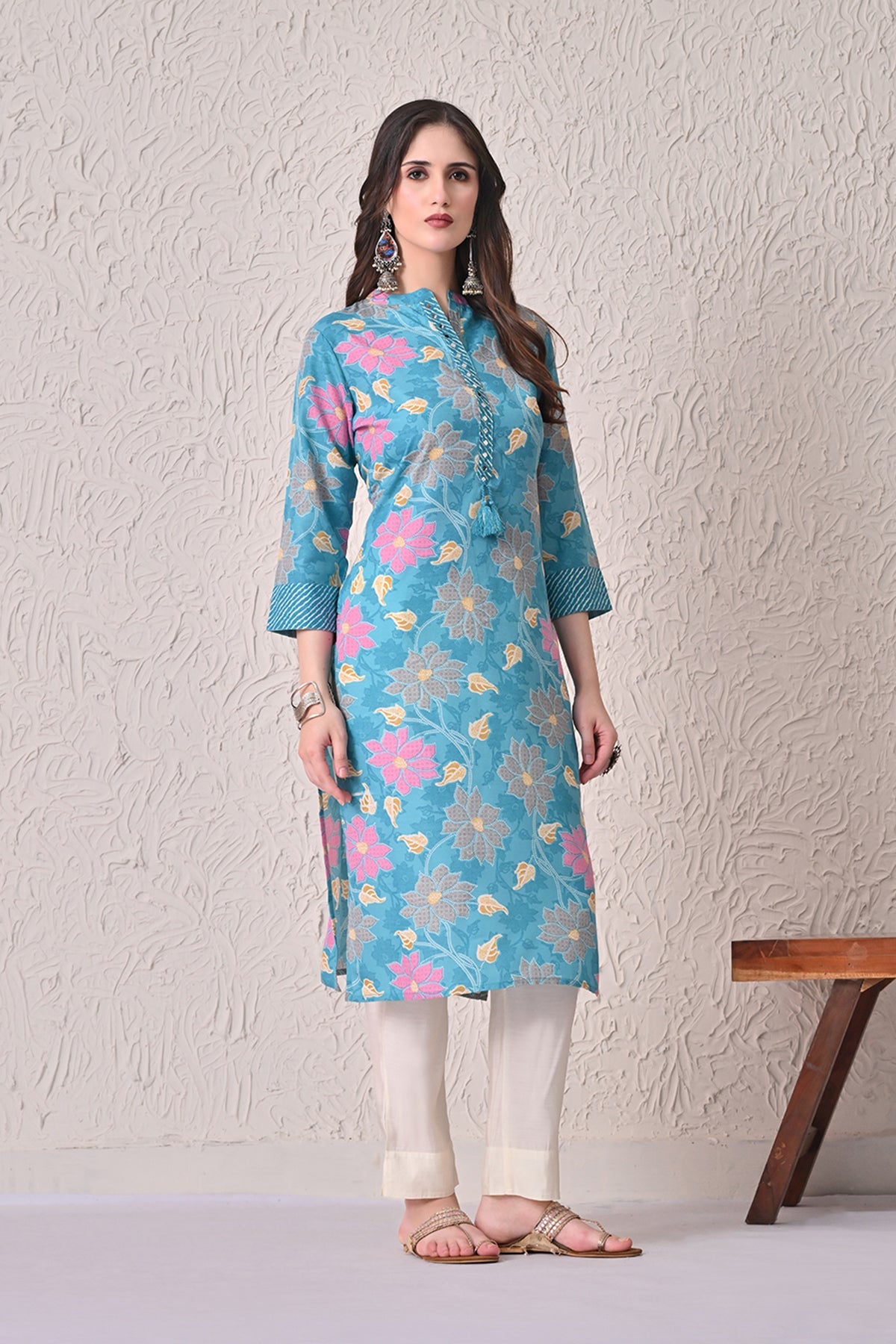 Blue Floral Printed Kurta