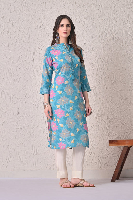 Blue Floral Printed Kurta