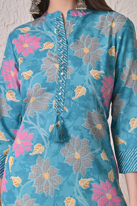 Blue Floral Printed Kurta