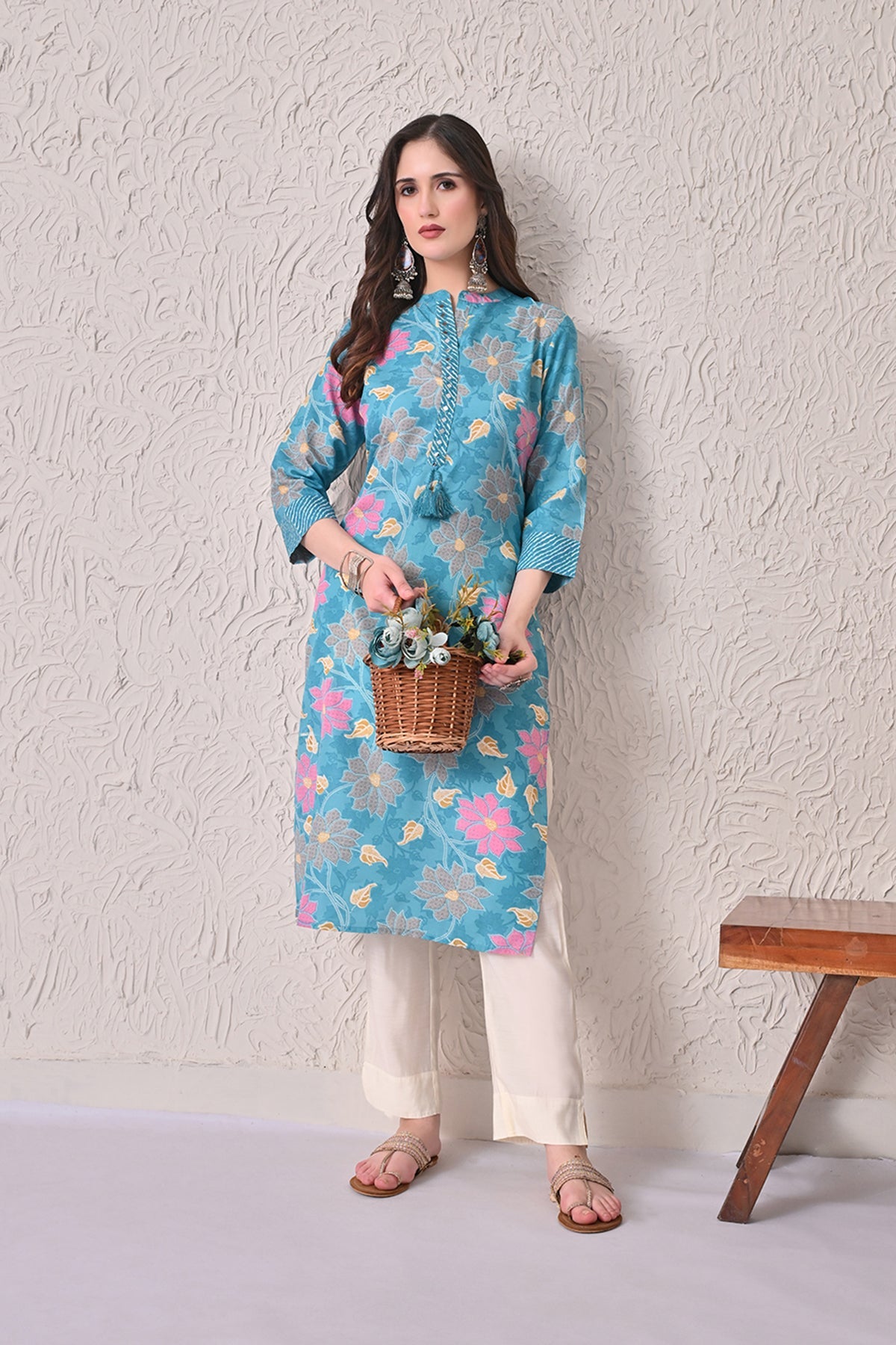 Blue Floral Printed Kurta