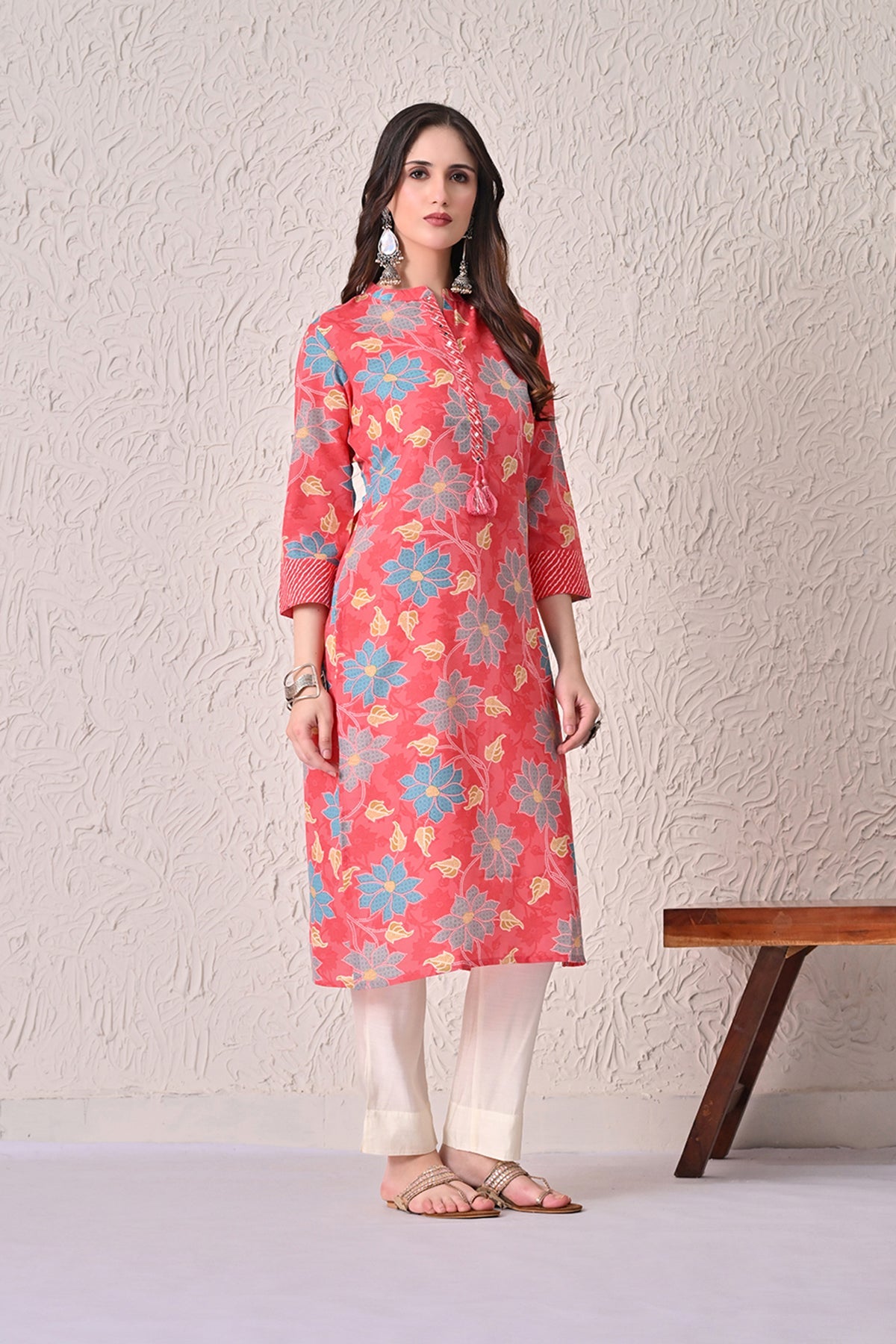 Coral Pink Floral Kurta